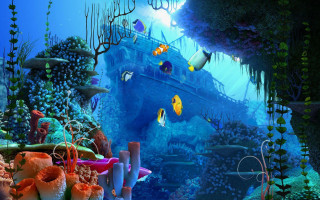 Underwater coral fish boat photorealism - underwater free wallpaper