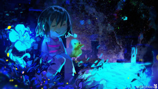 Girl duck dark room blue - night sky free wallpaper