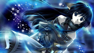 Woman blue dress long hair 4 - long hair and a sword free wallpaper for desktop