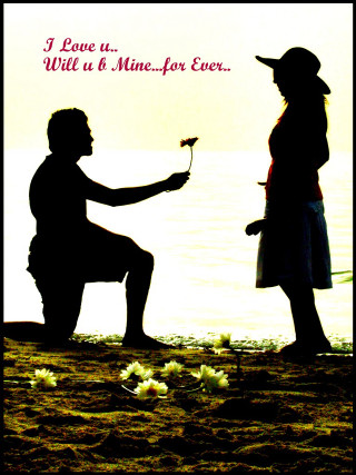 Man kneeling woman flower message - free valentines wallpaper for mobile