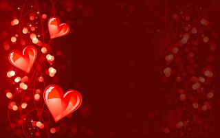 Red background hearts lights bubbles - plain background free wallpaper