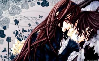 Anime couple kissing long hair - the background of the picture free wallpaper