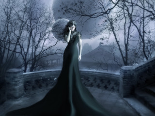 Woman long dress bridge moonlight - a long dress free wallpaper