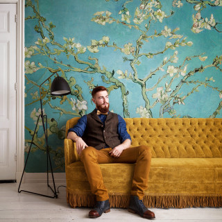 Man couch tree mural lamp - free vintage wallpaper for tablet