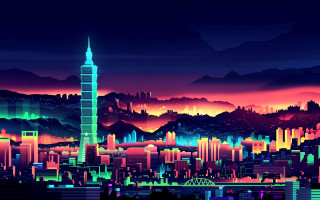 Cityscape tower nighttime colorful sky - a cityscape free wallpaper