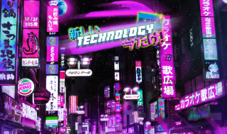 Neon city night cyberpunk aurora - retrofuturism free wallpaper