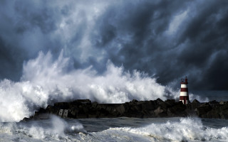 Lighthouse wave ocean dark sky - a matte painting free wallpaper