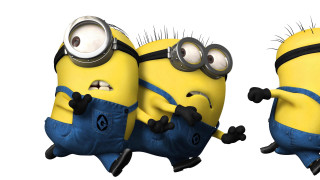 Minions jumping eyes closed arms - despicable free wallpaper