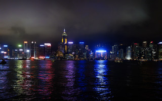 City skyline night boat water 9 - the water and buildings free wallpaper