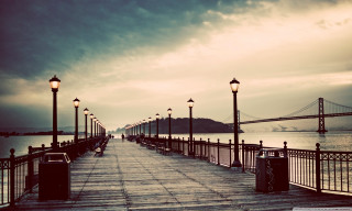 Pier lights bridge cloudy sky - city background free wallpaper