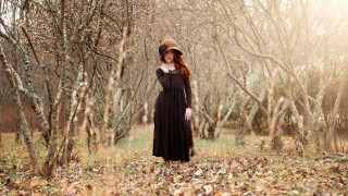 Woman dress hat forest leaves - the ground and trees free wallpaper