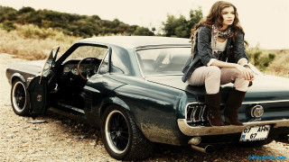 Woman car field mustang vintage - vintage free wallpaper