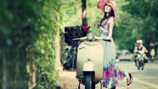 Woman long dress hat scooter - a scooter free wallpaper