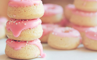 Pink frosted donuts white plate - pastel free wallpaper