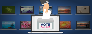 Hand holding voting machine laptop - online free wallpaper