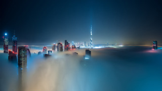 City skyline foggy night skyscrapers - the fog free wallpaper