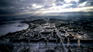 City view high altitude plane - tilt shift free wallpaper