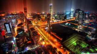 City night lights buildings street 2 - cao buxing free wallpaper