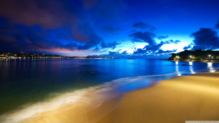 Beach water city night clouds - mystical free wallpaper for desktop