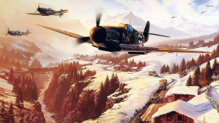 Mountain scene plane flying snowy - a painting of a mountain scene free wallpaper