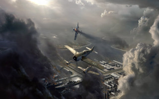 Airplanes flying city sky clouds 3 - craig mullins free wallpaper