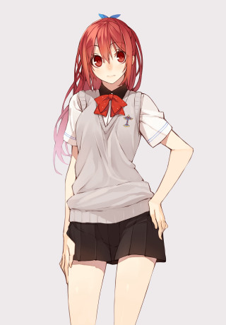 Girl red hair bow tie 5 - fullbody free wallpaper