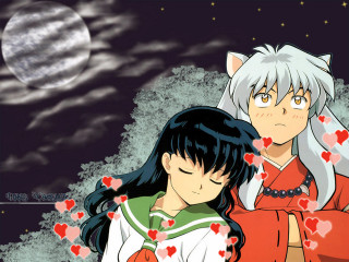 Anime couple full moon starry - sky free wallpaper