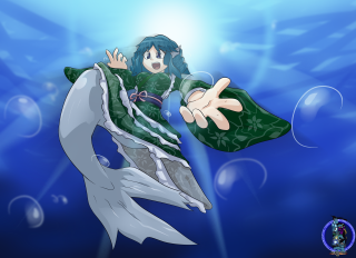 Cartoon character floating water arms - his hands out free wallpaper