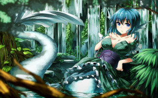 Woman sitting rock forest swan - a dragon free wallpaper for desktop