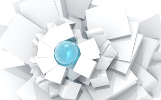 Blue ball white cube area - geometric abstract art free wallpaper