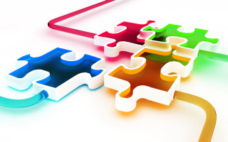 Puzzle pieces overlapping white surface - a red frame free wallpaper for desktop