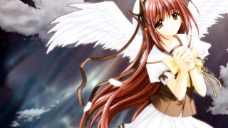 Girl red hair angel wings - a cloudy sky free wallpaper for desktop