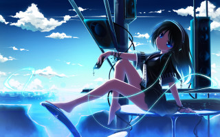 Girl sitting with computer anime - a computer monitor free wallpaper