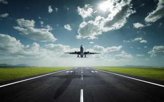 Jetliner flying cloudy sky runway 2 - turnaround free wallpaper for desktop