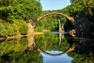 Bridge river trees water reflection - the waters surface free wallpaper