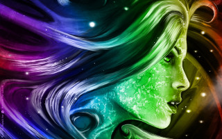 Woman long hair rainbow background 2 - effect free wallpaper for desktop
