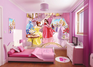 Bedroom pink bed princess mural - detail free wallpaper