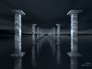 Pillars water night sky clouds - the middle of a body free wallpaper