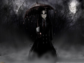 Gothic woman umbrella forest night 2 - the dark forest free wallpaper