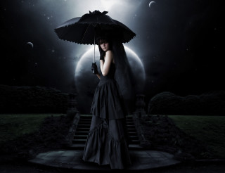 Woman black dress umbrella full - step free wallpaper for desktop