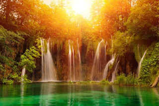 Beautiful waterfall green water trees - shutter shutter free wallpaper