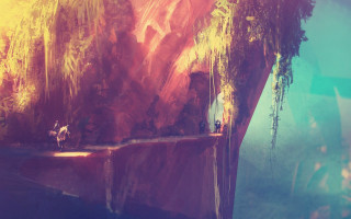 Cliff horse man standing painting - side and a man free wallpaper