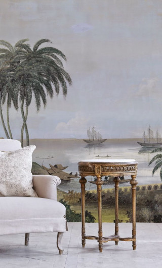 Couch table painting tropical scene - maximalism free wallpaper for mobile