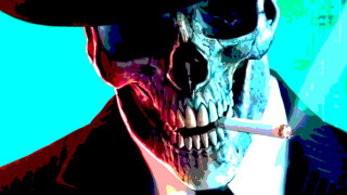 Man hat suit smoking cigarette - skull free wallpaper