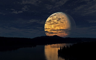 Full moon lake night reflection 4 - over a lake free wallpaper