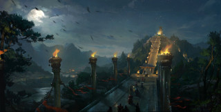 Castle forest night full moon - christophe vacher free wallpaper for desktop