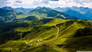 Winding road green mountains clouds 4 - road free wallpaper