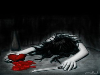 Woman laying bed knife heart - dark fantasy art free wallpaper