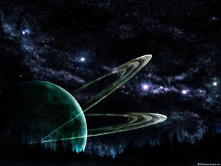 Green planet ring stars trees - star and trees free wallpaper