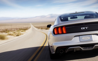 White mustang desert road mountains 3 - a white mustang free wallpaper